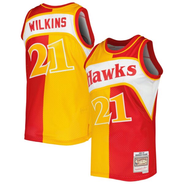 Dominique Wilkins Atlanta Hawks Mitchell & Ness Hardwood Classics 1986/87 Split Swingman Jersey - Yellow/Red - Image 2