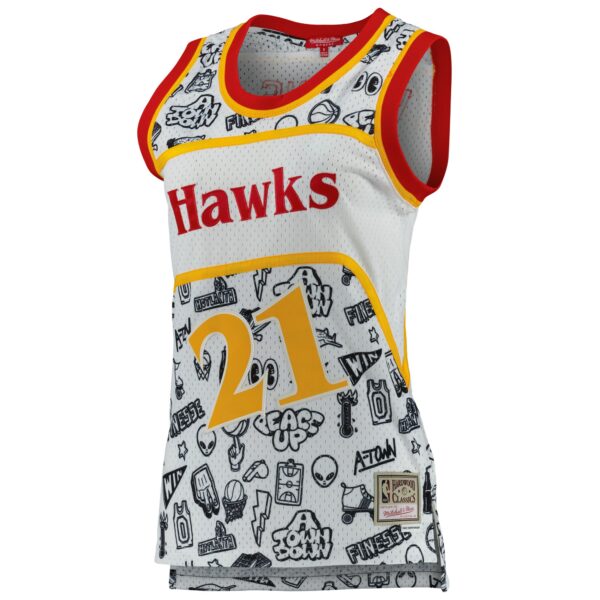 Dominique Wilkins Atlanta Hawks Mitchell & Ness Women's 1986 Doodle Swingman Jersey - White - Image 3