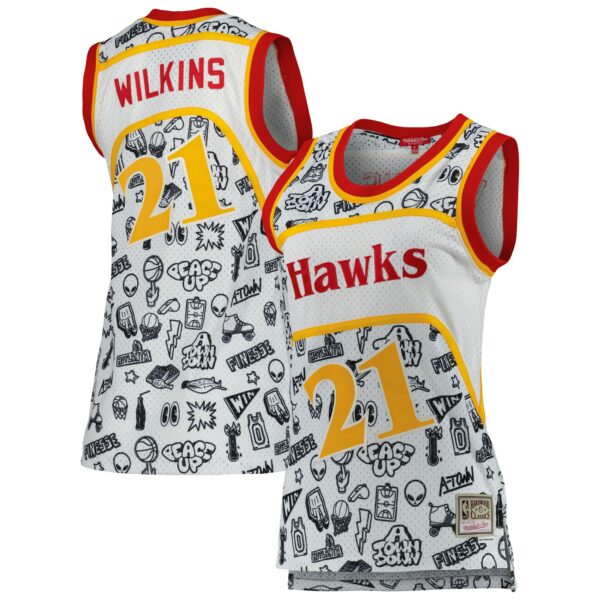 Dominique Wilkins Atlanta Hawks Mitchell & Ness Women's 1986 Doodle Swingman Jersey - White - Image 2