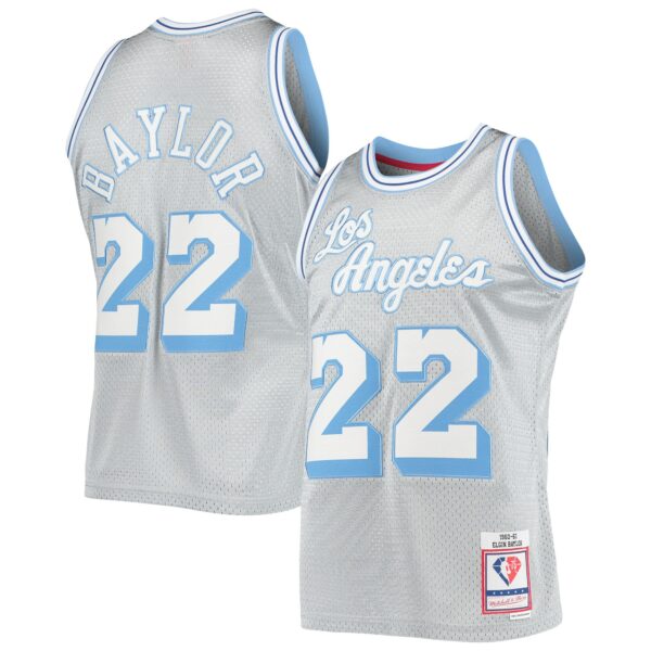 Elgin Baylor Los Angeles Lakers Mitchell & Ness 75th Anniversary 1960/61 Hardwood Classics Swingman Jersey - Silver - Image 2