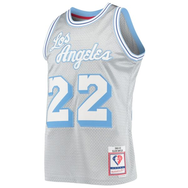 Elgin Baylor Los Angeles Lakers Mitchell & Ness 75th Anniversary 1960/61 Hardwood Classics Swingman Jersey - Silver - Image 3