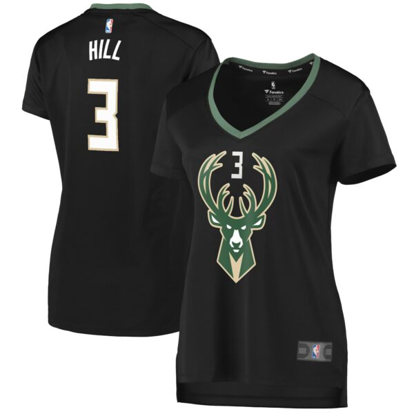 George Hill Milwaukee Bucks Fanatics Women's Fast Break Replica Player Jersey - Statement Edition - Black - Image 2