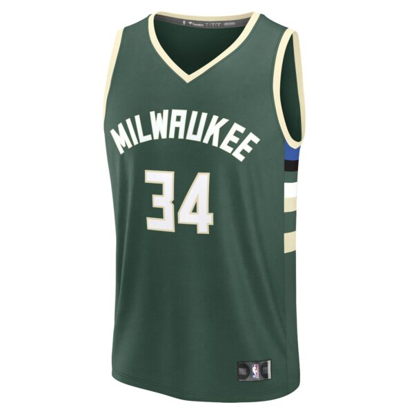 Giannis Antetokounmpo Milwaukee Bucks Fanatics Fast Break Replica Player Jersey - Icon Edition - Hunter Green - Image 3