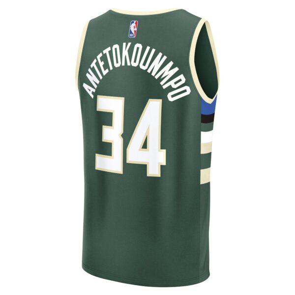 Giannis Antetokounmpo Milwaukee Bucks Fanatics Fast Break Replica Player Jersey - Icon Edition - Hunter Green - Image 4