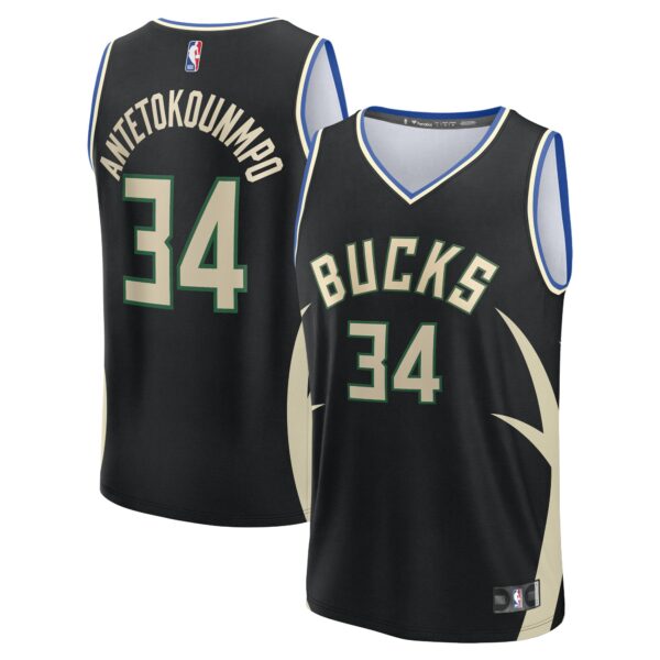 Giannis Antetokounmpo Milwaukee Bucks Fanatics Fast Break Replica Player Jersey - Statement Edition - Black - Image 2