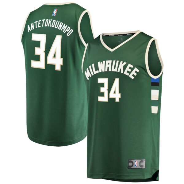 Giannis Antetokounmpo Milwaukee Bucks Fanatics Youth Fast Break Player Jersey Green - Icon Edition - Image 2