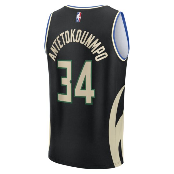 Giannis Antetokounmpo Milwaukee Bucks Fanatics Youth Fast Break Replica Player Jersey - Statement Edition - Black - Image 4