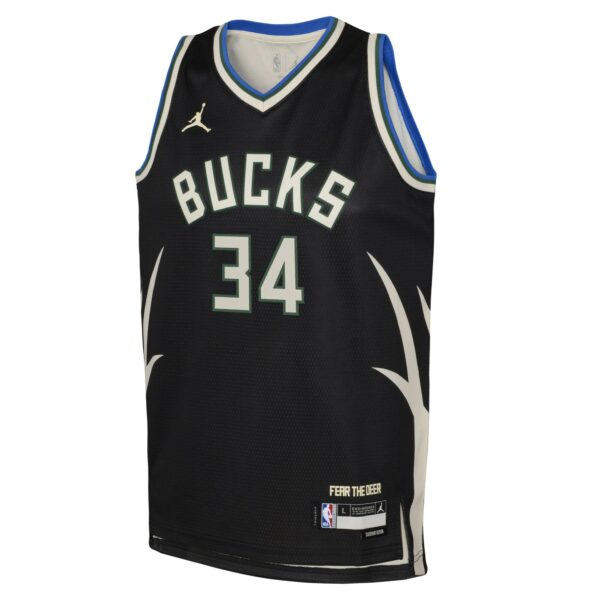 Giannis Antetokounmpo Milwaukee Bucks Jordan Brand Youth Swingman Jersey - Statement Edition - Black - Image 3