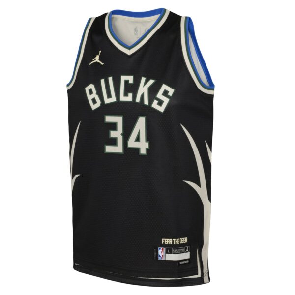 Giannis Antetokounmpo Milwaukee Bucks Jordan Brand Youth Swingman Jersey - Statement Edition - Black - Image 3