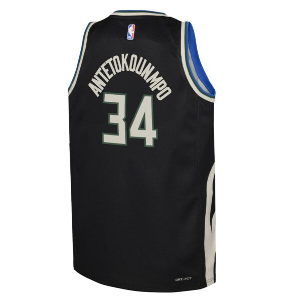 Giannis Antetokounmpo Milwaukee Bucks Jordan Brand Youth Swingman Jersey - Statement Edition - Black - Image 4