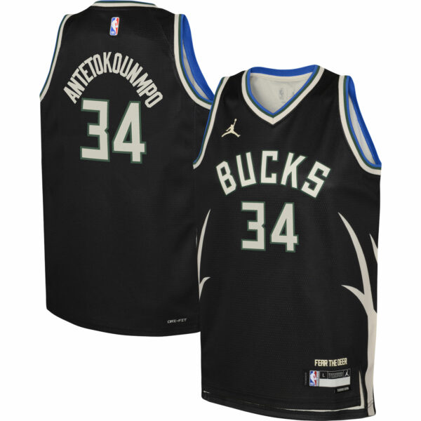 Giannis Antetokounmpo Milwaukee Bucks Jordan Brand Youth Swingman Jersey - Statement Edition - Black - Image 2