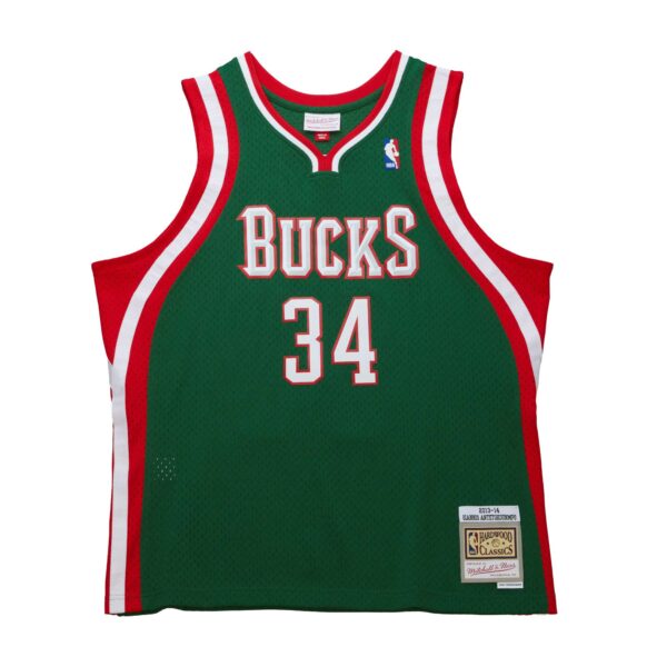 Giannis Antetokounmpo Milwaukee Bucks Mitchell & Ness 2013/14 Hardwood Classics Swingman Jersey - Hunter Green - Image 3