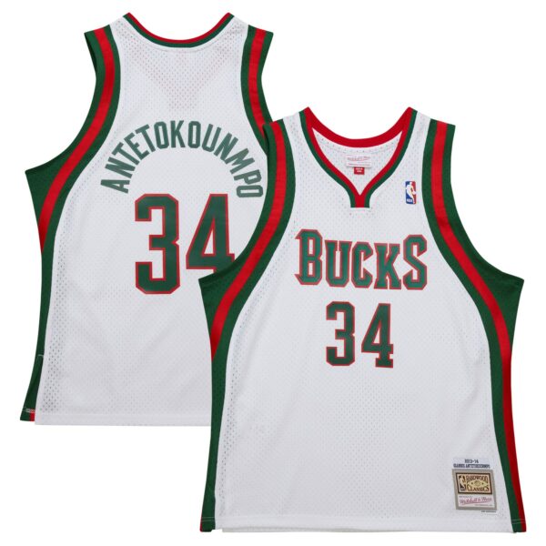 Giannis Antetokounmpo Milwaukee Bucks Mitchell & Ness 2013/14 Hardwood Classics Swingman Jersey - White - Image 2