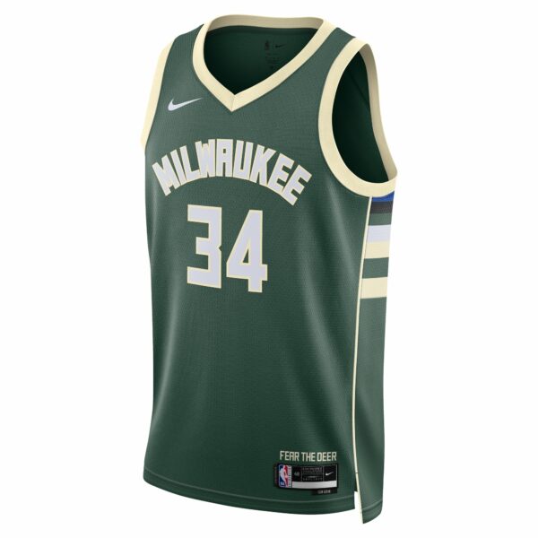 Giannis Antetokounmpo Milwaukee Bucks Nike Unisex Swingman Jersey - Icon Edition - Hunter Green - Image 3