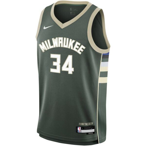 Giannis Antetokounmpo Milwaukee Bucks Nike Youth Swingman Jersey - Icon Edition - Hunter Green - Image 3