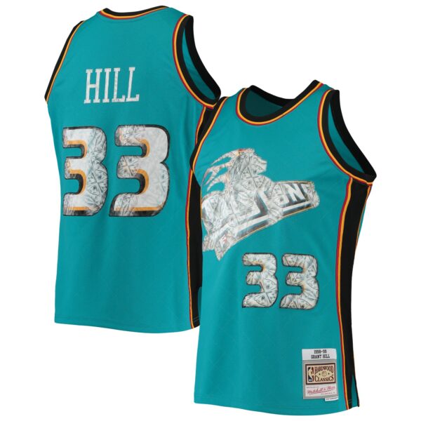 Grant Hill Detroit Pistons Mitchell & Ness 1998/99 Hardwood Classics NBA 75th Anniversary Diamond Swingman Jersey - Teal - Image 2