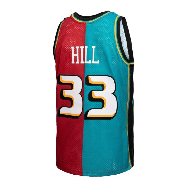 Grant Hill Detroit Pistons Mitchell & Ness Hardwood Classics 1999/00 Split Swingman Jersey - Teal/Red - Image 4