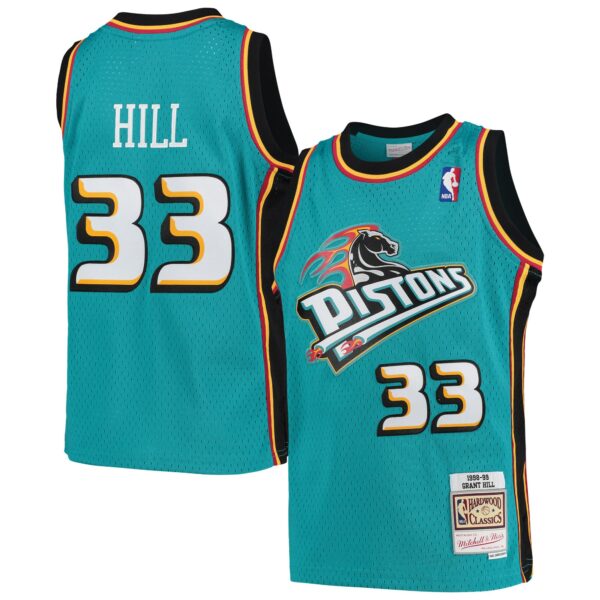 Grant Hill Detroit Pistons Mitchell & Ness Youth 1998-99 Hardwood Classics Swingman Jersey - Teal - Image 2