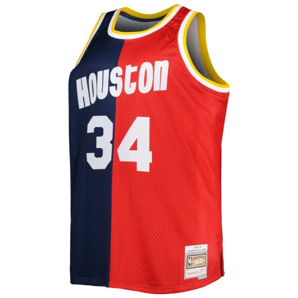 Hakeem Olajuwon Houston Rockets Mitchell & Ness Big & Tall Hardwood Classics 1993/94 Split Swingman Jersey - Navy/Red - Image 3