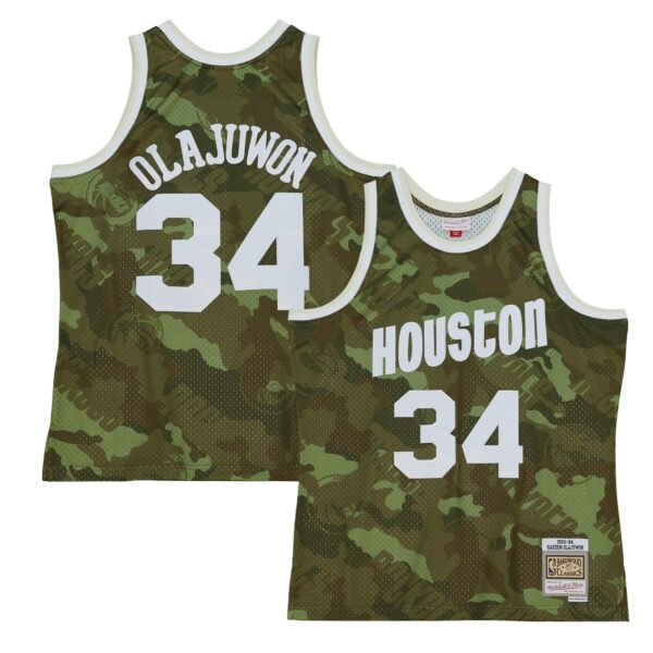 Hakeem Olajuwon Houston Rockets Mitchell & Ness Hardwood Classics 1993/94 Ghost Green Swingman Jersey - Camo - Image 2
