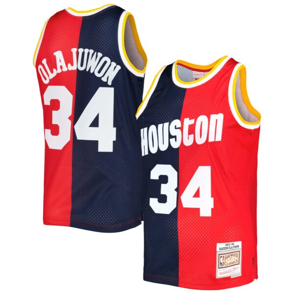 Hakeem Olajuwon Houston Rockets Mitchell & Ness Hardwood Classics 1993/94 Split Swingman Jersey - Navy/Red - Image 2