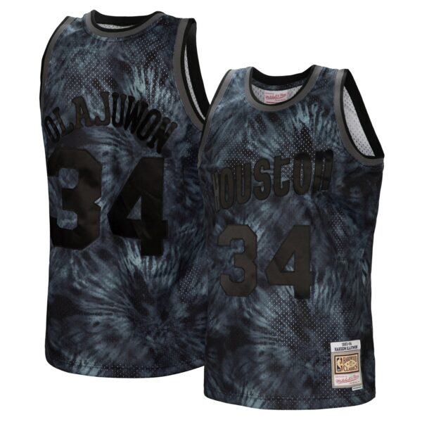 Hakeem Olajuwon Houston Rockets Mitchell & Ness Hardwood Classics 1993/94 Tie-Dye Swingman Jersey - Black - Image 2
