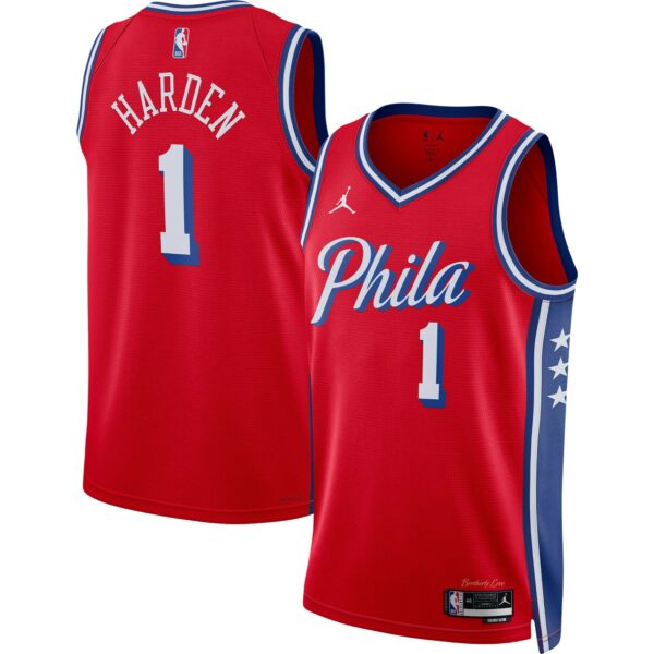 James Harden Philadelphia 76ers Jordan Brand Unisex Swingman Jersey - Statement Edition - Red - Image 2