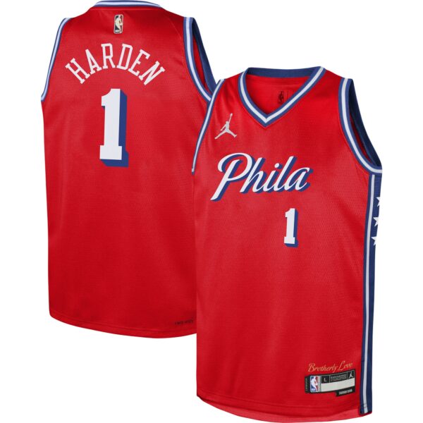 James Harden Philadelphia 76ers Jordan Brand Youth Swingman Jersey - Statement Edition - Red - Image 2