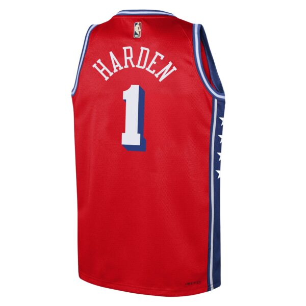 James Harden Philadelphia 76ers Jordan Brand Youth Swingman Jersey - Statement Edition - Red - Image 4