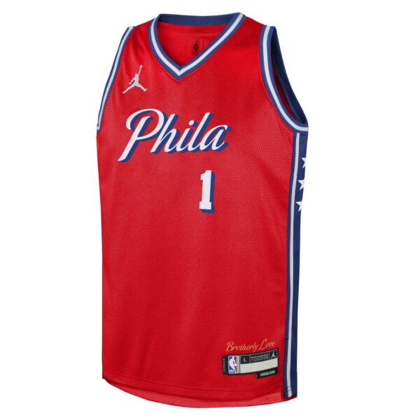 James Harden Philadelphia 76ers Jordan Brand Youth Swingman Jersey - Statement Edition - Red - Image 3