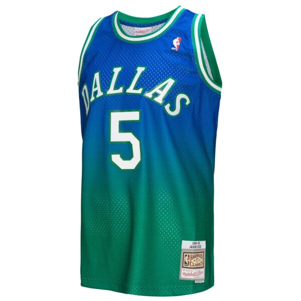 Jason Kidd Dallas Mavericks Mitchell & Ness 1994/95 Hardwood Classics Fadeaway Swingman Player Jersey - Green/Navy - Image 3