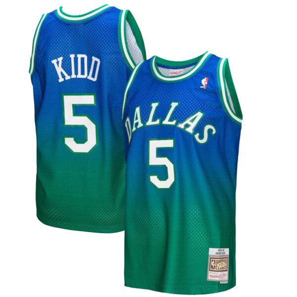 Jason Kidd Dallas Mavericks Mitchell & Ness 1994/95 Hardwood Classics Fadeaway Swingman Player Jersey - Green/Navy - Image 2
