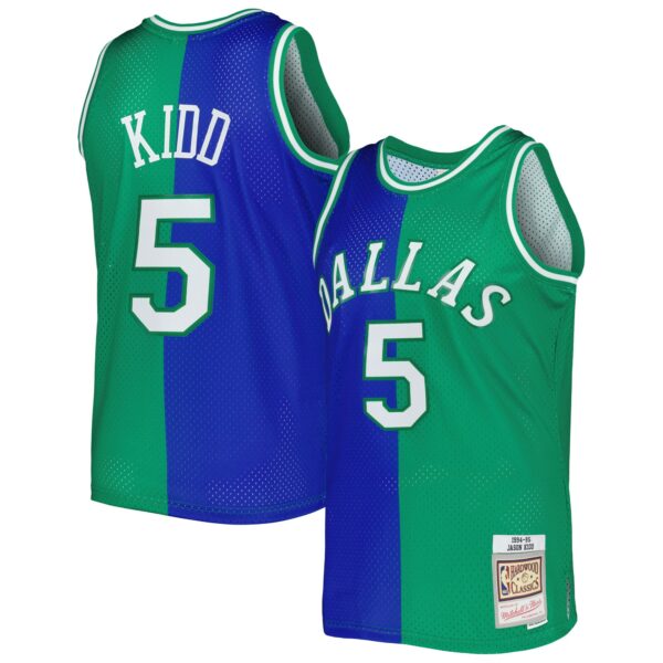 Jason Kidd Dallas Mavericks Mitchell & Ness Hardwood Classics 1994/95 Split Swingman Jersey - Blue/Green - Image 2