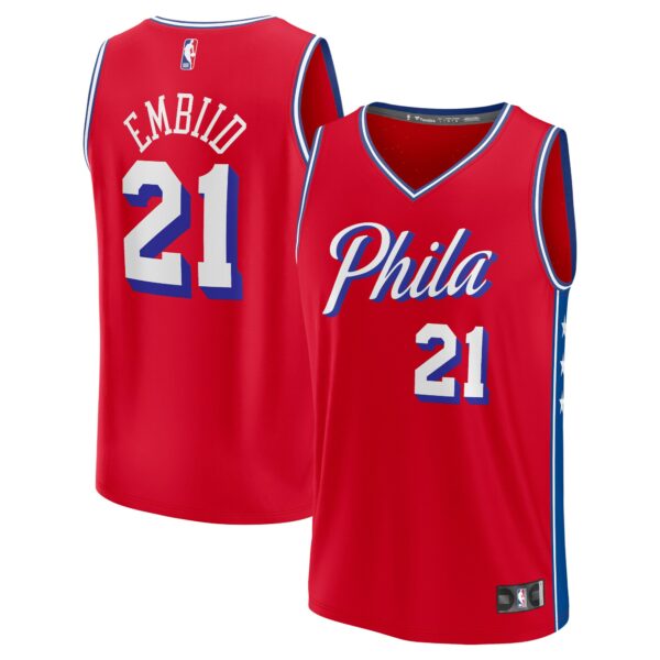 Joel Embiid Philadelphia 76ers Fanatics Fast Break Replica Player Jersey - Statement Edition - Red - Image 2