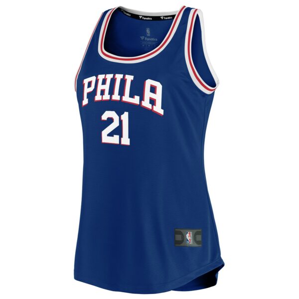Joel Embiid Philadelphia 76ers Fanatics Women's Fast Break Team Tank Jersey - Icon Edition - Royal - Image 3