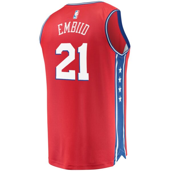 Joel Embiid Philadelphia 76ers Fanatics Youth 2019/20 Fast Break Replica Player Team Jersey - Statement Edition - Red - Image 4