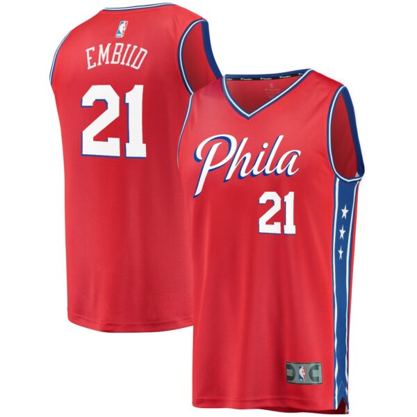 Joel Embiid Philadelphia 76ers Fanatics Youth 2019/20 Fast Break Replica Player Team Jersey - Statement Edition - Red - Image 2