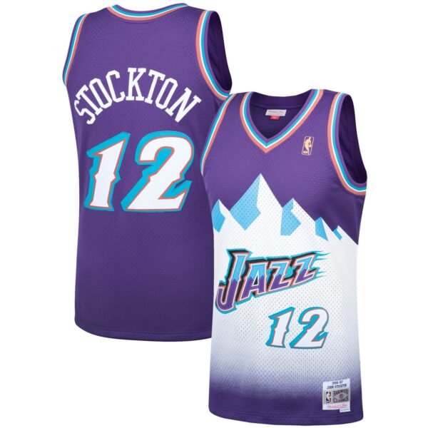 John Stockton Utah Jazz Mitchell & Ness Hardwood Classics Swingman Jersey - Purple - Image 2
