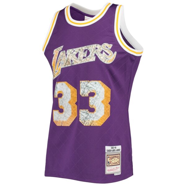 Kareem Abdul-Jabbar Los Angeles Lakers Mitchell & Ness 1996-97 Hardwood Classics NBA 75th Anniversary Diamond Swingman Jersey - Purple - Image 3