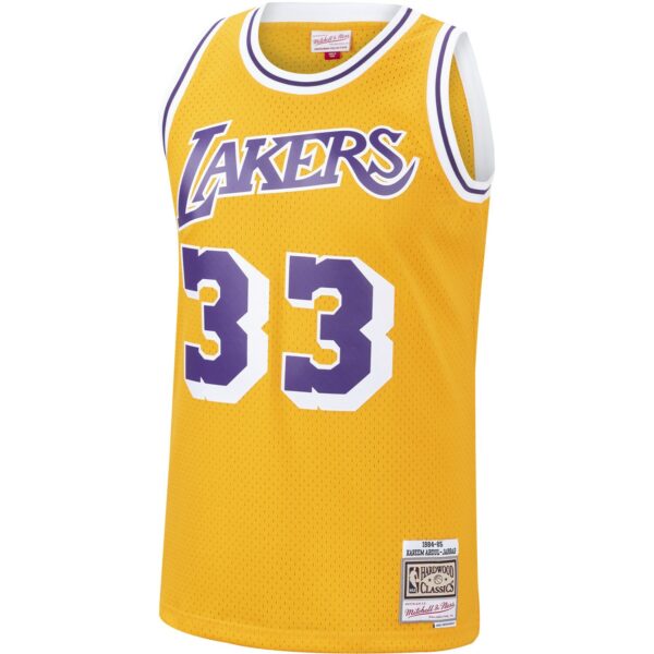 Kareem Abdul-Jabbar Los Angeles Lakers Mitchell & Ness Hardwood Classics Swingman Jersey - Gold - Image 3