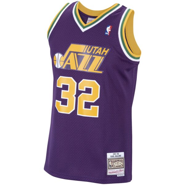 Karl Malone Utah Jazz Mitchell & Ness 1991/92 Hardwood Classics Swingman Jersey - Purple - Image 3