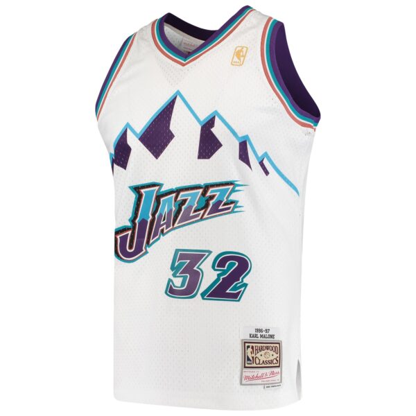 Karl Malone Utah Jazz Mitchell & Ness 1996/97 Hardwood Classics Swingman Jersey - White - Image 3