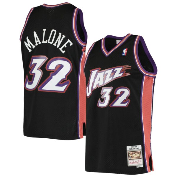 Karl Malone Utah Jazz Mitchell & Ness 2001/02 Hardwood Classics Swingman Jersey - Black - Image 2
