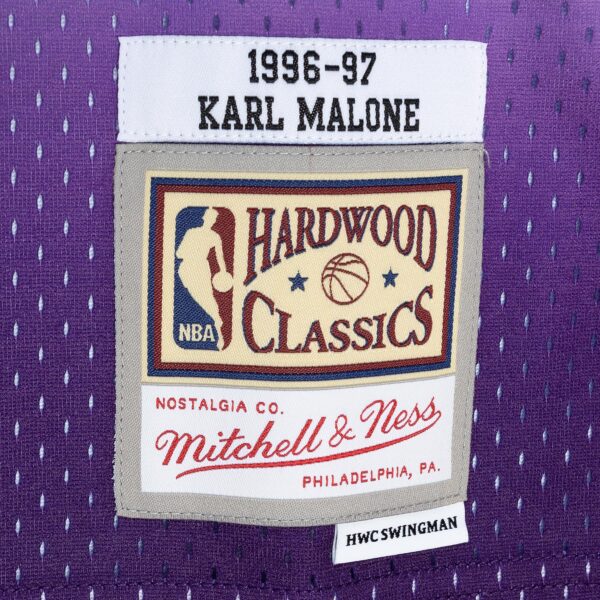 Karl Malone Utah Jazz Mitchell & Ness Hardwood Classics 1996/97 Split Swingman Jersey - Purple/Turquoise - Image 5