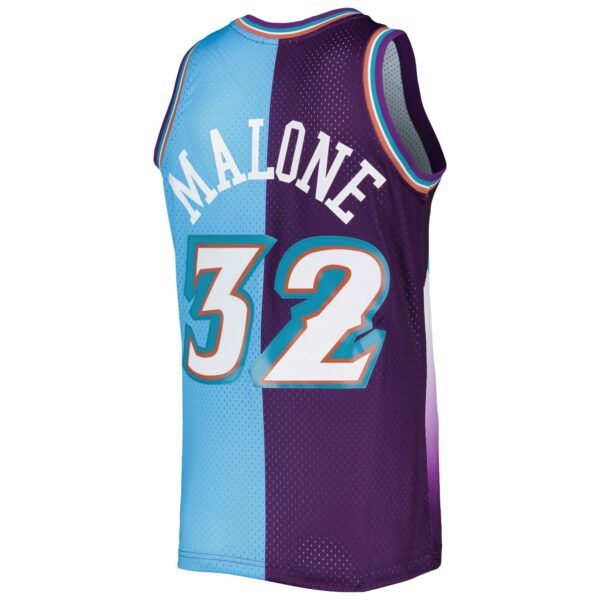 Karl Malone Utah Jazz Mitchell & Ness Hardwood Classics 1996/97 Split Swingman Jersey - Purple/Turquoise - Image 4