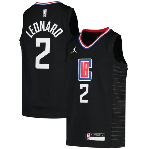Kawhi Leonard LA Clippers Jordan Brand Youth 2020/21 Swingman Player Jersey - Black - Statement Edition - Image 2
