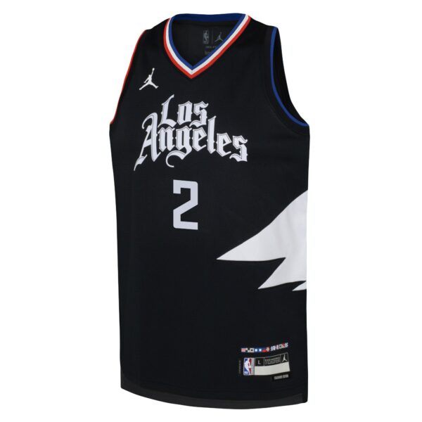 Kawhi Leonard LA Clippers Jordan Brand Youth Swingman Jersey - Statement Edition - Black - Image 3