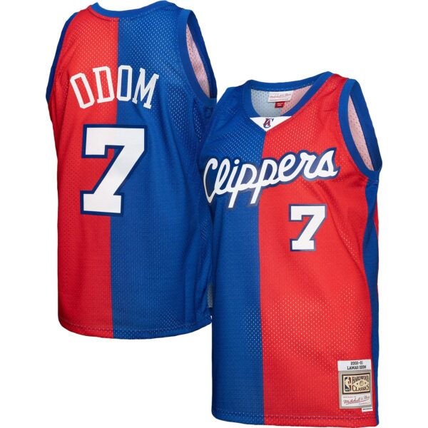 Lamar Odom LA Clippers Mitchell & Ness Hardwood Classics 2000/01 Split Swingman Jersey - Royal/Red - Image 2