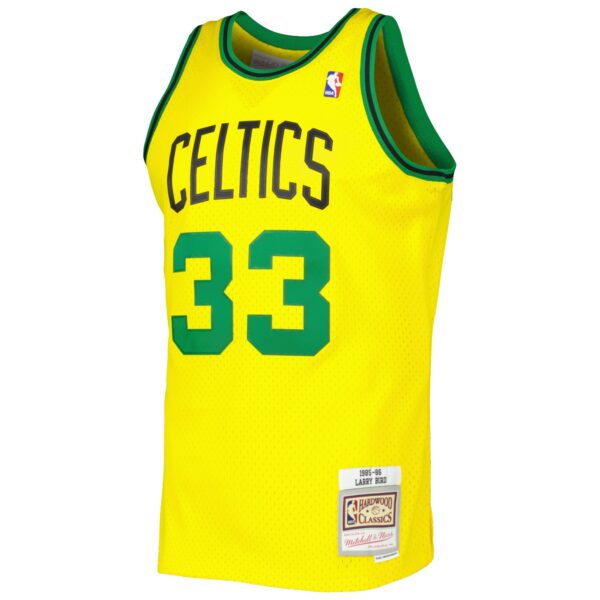 Larry Bird Boston Celtics Mitchell & Ness 1985-86 Hardwood Classics Reload 3.0 Swingman Jersey - Gold - Image 3