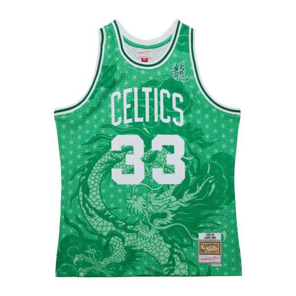 Larry Bird Boston Celtics Mitchell & Ness 1985/86 Hardwood Classics Asian Heritage 6.0 Swingman Throwback Player Jersey - Kelly Green - Image 3